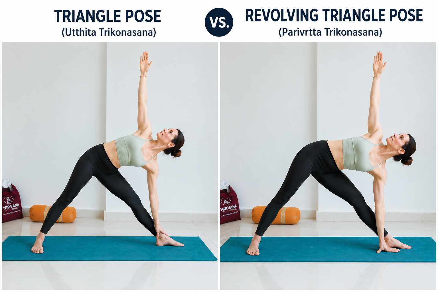 Triangle Pose vs. Revolving Triangle Pose