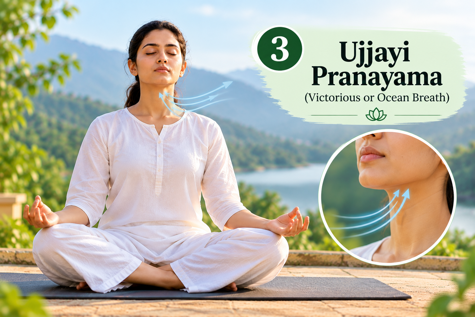 3. Ujjayi Pranayama (Victorious or Ocean Breath)
