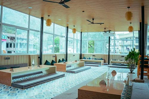 Dining hall of Nirvana yoga school, Rishikesh