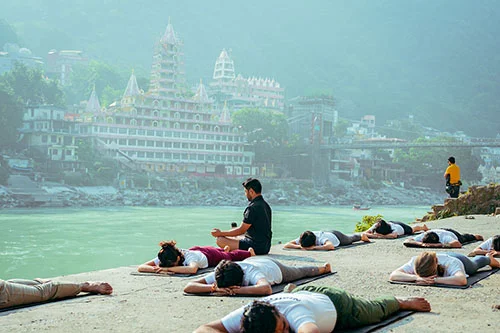 Outdoor Ganga beach meditation