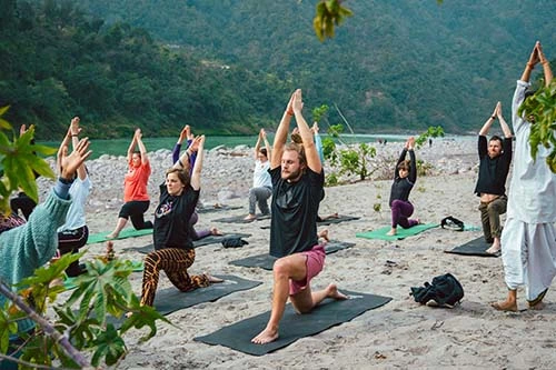 Beach yoga in Rishikesh