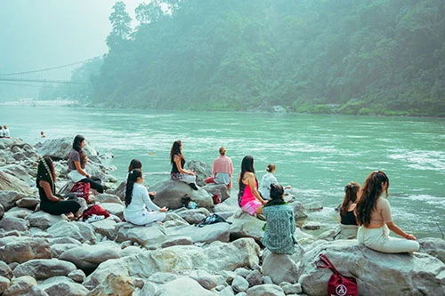 Meditation practice on the Ganga beach